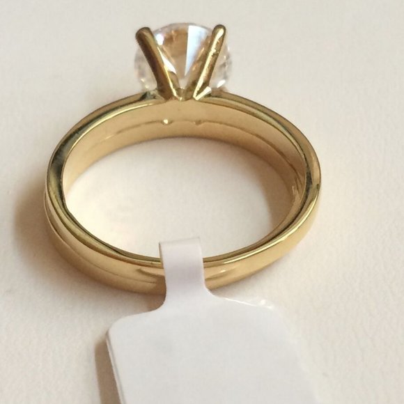 Cubic Zirconia Solitaire Engagement Ring Wedding Set Size 9 10 Gold Plated Band - Picture 10 of 10